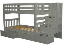 Load image into Gallery viewer, Bunk Beds Twin over Twin Stairway Gray + 2 Extra Drawers
