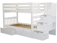 Load image into Gallery viewer, Bunk Beds Twin over Twin Stairway White + 2 Extra Drawers
