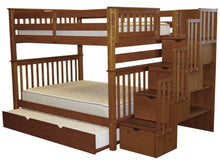 Load image into Gallery viewer, Bunk Beds Full over Full Stairway Expresso + Trundle
