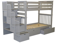 Load image into Gallery viewer, Bunk Beds Tall Twin over Twin Stairway Gray + 2 Drawers

