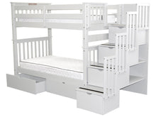 Load image into Gallery viewer, Bunk Beds Tall Twin over Twin Stairway White + 2 Drawers
