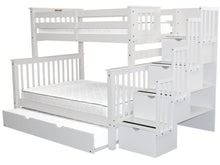 Load image into Gallery viewer, Bunk Beds Twin over Full Stairway White + Trundle
