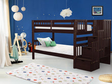 Load image into Gallery viewer, Bunk Beds Twin over Twin Stairway Cappuccino
