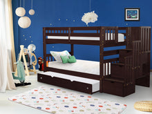 Load image into Gallery viewer, Bunk Beds Twin over Twin Stairway Cappuccino + Trundle
