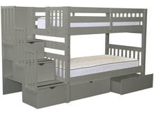 Load image into Gallery viewer, Bunk Beds Twin over Twin Stairway Gray + 2 Extra Drawers
