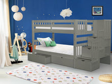 Load image into Gallery viewer, Bunk Beds Twin over Twin Stairway Gray + 2 Extra Drawers
