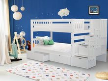 Load image into Gallery viewer, Bunk Beds Twin over Twin Stairway White + 2 Extra Drawers
