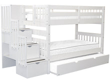Load image into Gallery viewer, Bunk Beds Twin over Twin Stairway White + Trundle
