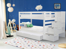 Load image into Gallery viewer, Bunk Beds Twin over Twin Stairway White + Trundle
