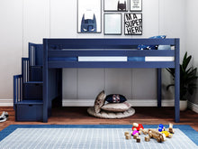 Load image into Gallery viewer, JACKPOT! Contemporary Twin Low Loft Bed with Stairway, Blue
