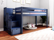Load image into Gallery viewer, JACKPOT! Contemporary Twin Low Loft Bed with Stairway, Blue
