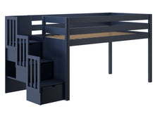 Load image into Gallery viewer, JACKPOT! Contemporary Twin Low Loft Bed with Stairway, Blue

