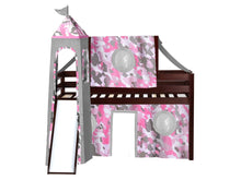 Load image into Gallery viewer, JACKPOT! Princess Twin Low Loft Bed in CHERRY with Slide, Pink Camo Tent
