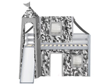 Load image into Gallery viewer, JACKPOT! Castle Twin Low Loft Bed in GRAY with Slide, Gray Camo Tent

