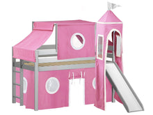 Load image into Gallery viewer, JACKPOT! Princess Twin Low Loft Bed in GRAY with Slide, Pink &amp; White Tent
