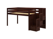 Load image into Gallery viewer, JACKPOT! Contemporary Twin Low Loft Bed with Stairway, Cherry
