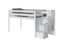 Load image into Gallery viewer, JACKPOT! Contemporary Twin Low Loft Bed with Stairway, White
